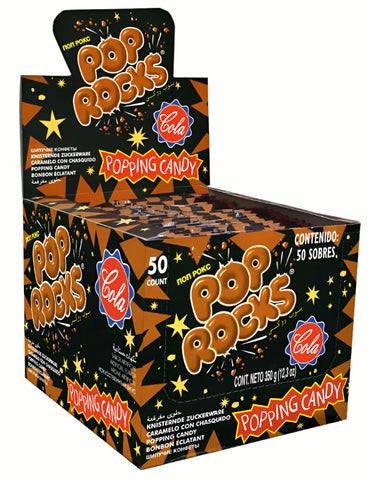 Display box containing packages of Pop Rocks popping candy.