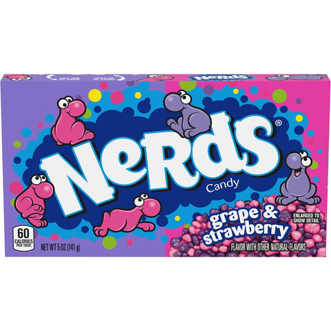 A box of nerds with grape and strawberry flavours. 