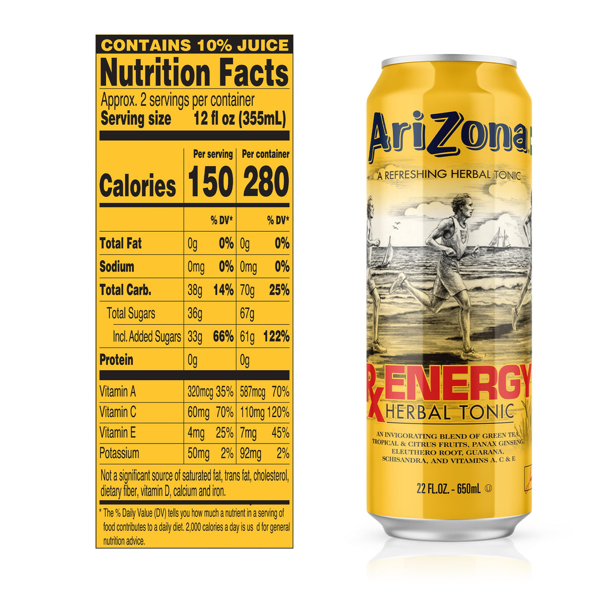 Arizona RX ENERGY Ice Tea 24 x Pack 680mL Paloma Nuts & Confectionery