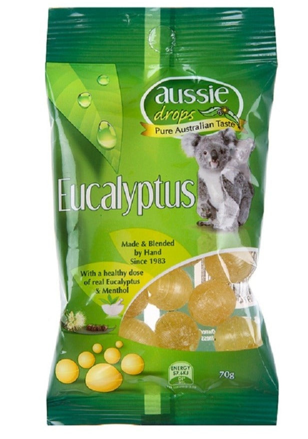 Bag of eucalyptus-flavored candy drops featuring a koala on the packaging.