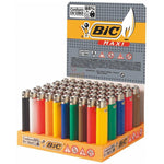 Display case filled with colorful BIC Maxi lighters in various hues.