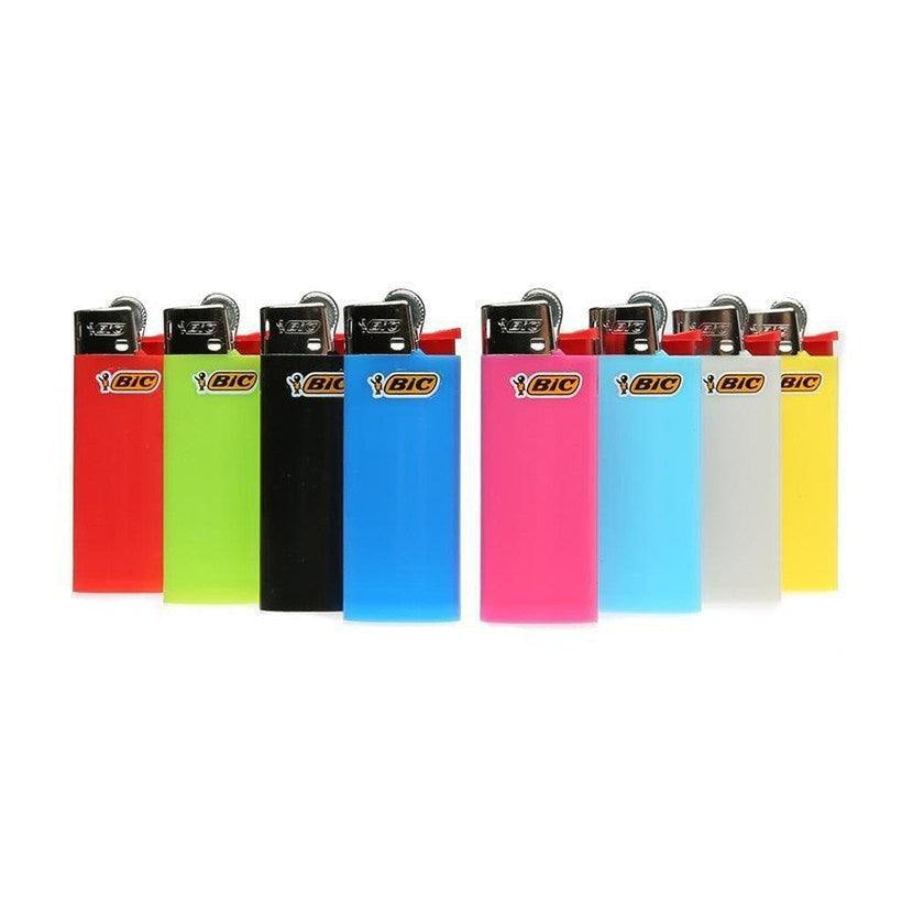 Colorful BIC lighters in various bright hues lined up in a row.