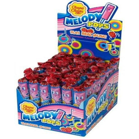 Display box filled with Chupa Chups Melody Pops lollipops.