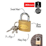 Duramax Brass-Plated Padlock | 30mm Heavy Duty Lock