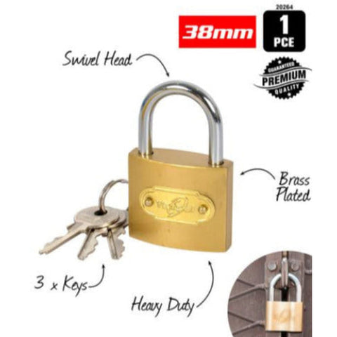 Duramax Brass-Plated Padlock | 38mm Heavy Duty Lock