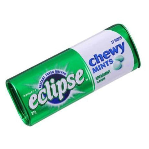 Container of Eclipse chewy mints in spearmint flavor.