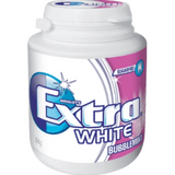 Container of Extra White bubblemint chewing gum.