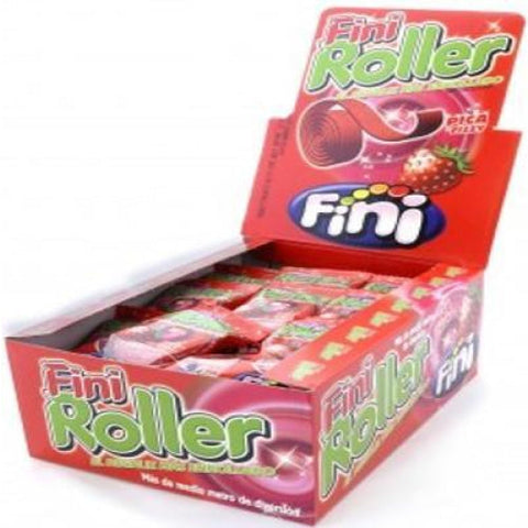 Box of Fini Roller strawberry-flavored candy rolls.