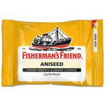 A yellow packet of Fisherman’s Friend Aniseed lozenges.