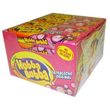 Box of Hubba Bubba bubble gum in bright pink and yellow packaging.