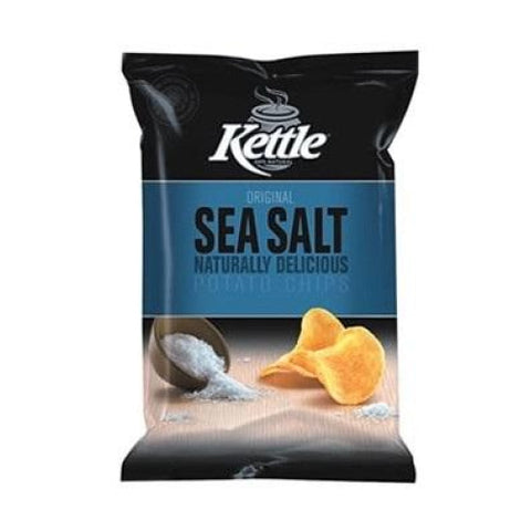 Bag of Kettle brand sea salt flavored potato chips.