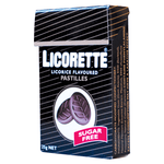 Box of Licorette sugar-free licorice flavored pastilles.