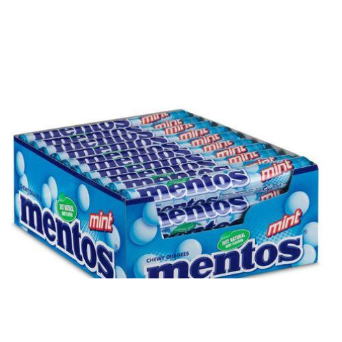 Box of Mentos mint candy rolls.