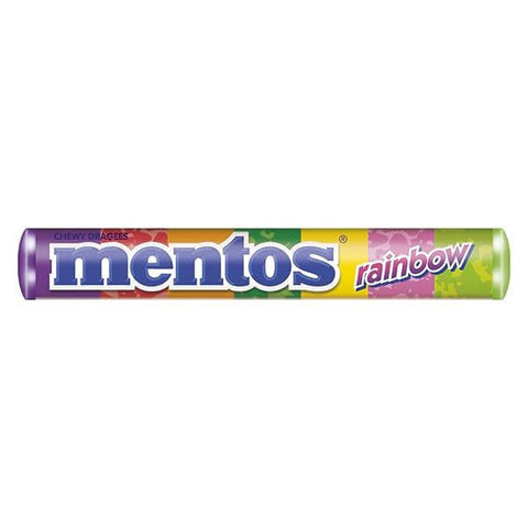 A colorful roll of Mentos Rainbow candy.