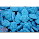 Bright blue, sugar-coated candy pieces or sweets.