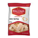 Bag of Paloma brand milk bottle-shaped confectionery weighing 240 grams.