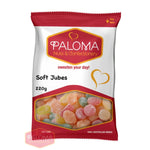 Bag of colorful soft jube candies from the Paloma brand.