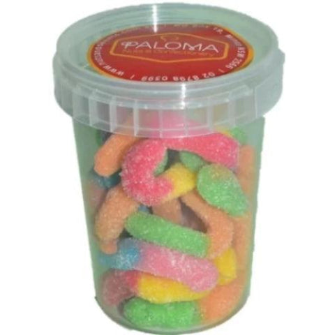 Paloma Sour Neon Worms (Cups) 100g X 30 - nutsandsweets.com.au