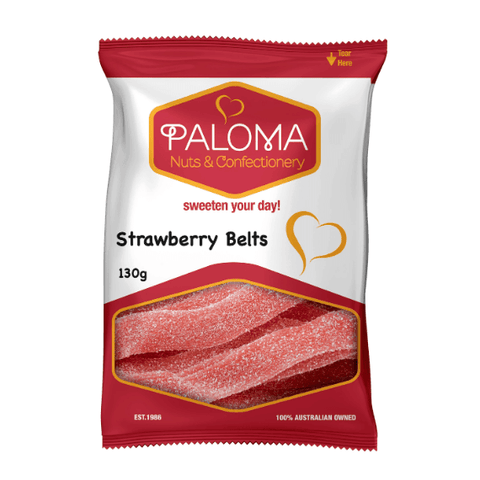 Paloma Sour Strawberry Belts - nutsandsweets.com.au