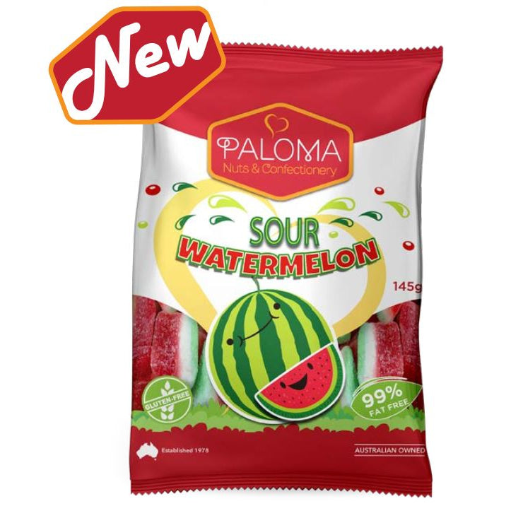 Bag of Paloma brand sour watermelon candy or confectionery.