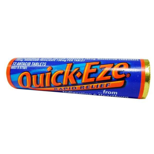 Tube of Quick-Eze antacid tablets for rapid relief from indigestion.