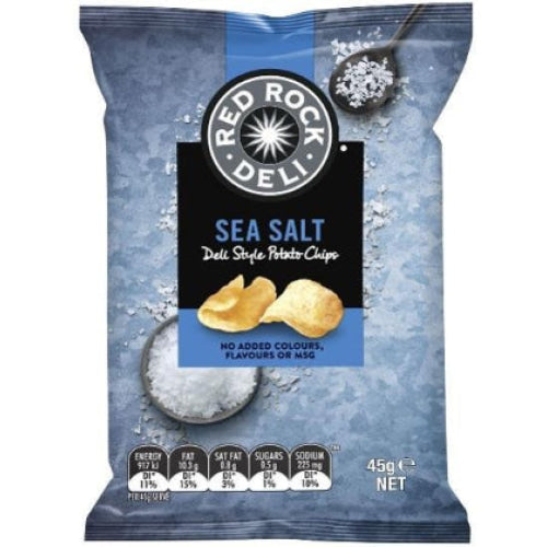 Bag of Red Rock Deli sea salt flavored potato chips.