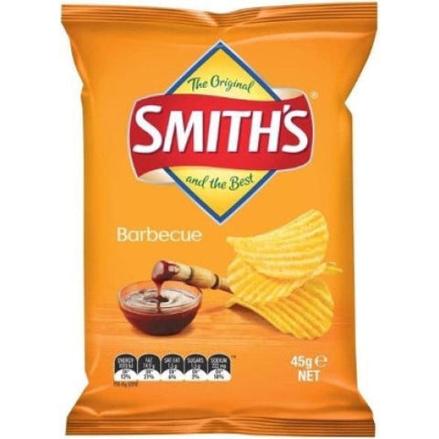 Bag of Smith’s barbecue flavored potato chips.