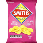 Bag of Smith’s Salt & Vinegar flavored potato chips with 75% less saturated fat.