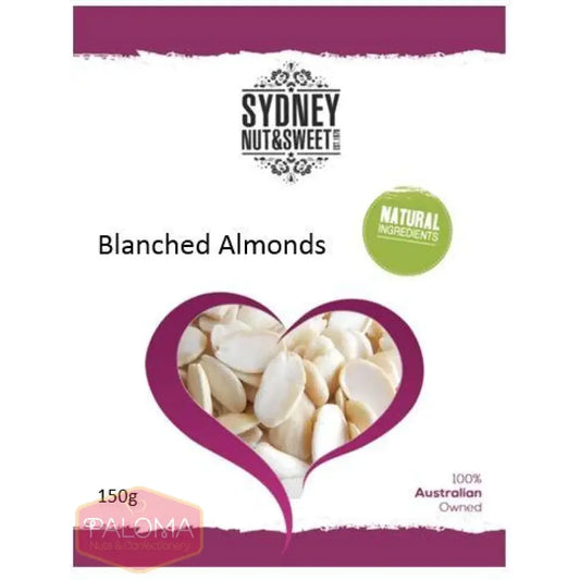 Package of blanched almonds from Sydney Nut & Sweet brand.