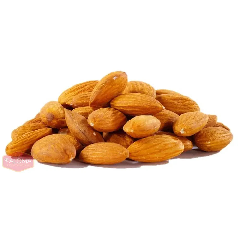 A pile of whole almonds with their light brown skins intact.