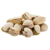 A pile of pistachio nuts, some cracked open to reveal the edible kernels inside.