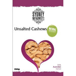 Package of unsalted cashews from Sydney Nut & Sweet Co. with a heart-shaped window showing the nuts.