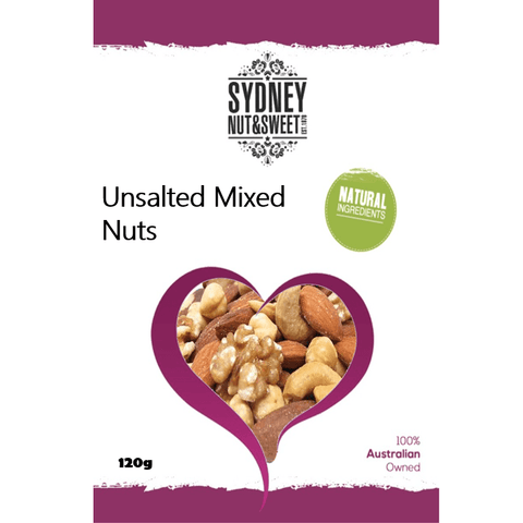 Package of unsalted mixed nuts from Sydney Nut & Sweet.