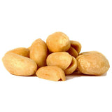 A pile of whole and halved peanuts.