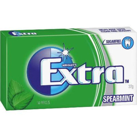 Pack of Wrigley’s Extra Spearmint sugar-free chewing gum.