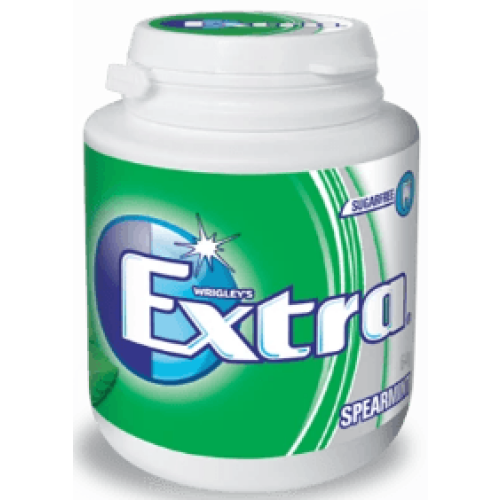 Plastic container of Extra brand spearmint chewing gum.