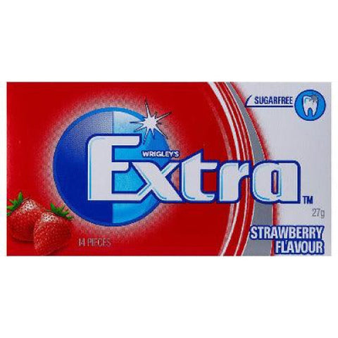 Pack of Wrigley’s Extra strawberry flavored sugar-free chewing gum.