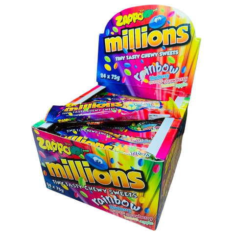 Zappo Millions Rainbow 75g | 24 X Chewy Packs 20-50, candy,