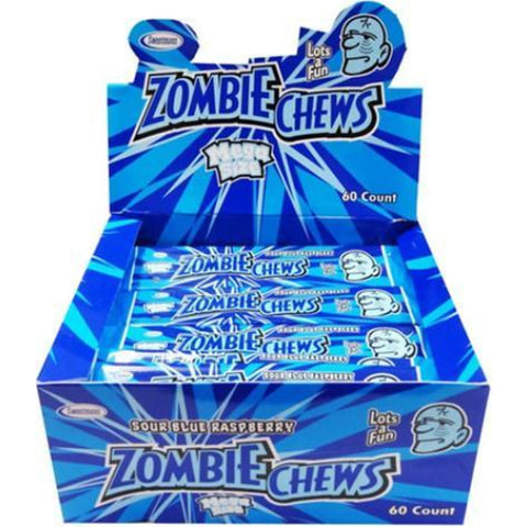 Confectionery - ZOMBIE CHEWS BLUE RASPBERRY 28G X 60 - nutsandsweets.com.au